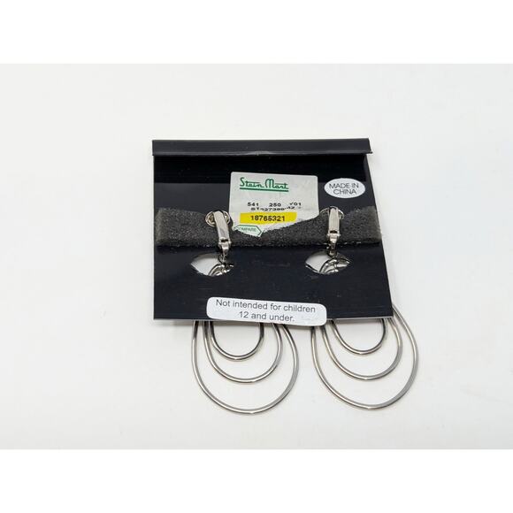 Birch Hill Silver Tone Dangle Concentric Oval Layered Clip On Earrings New - Picture 3 of 3